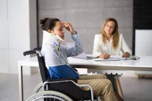 Lady injured on wheelchair filing for claims.