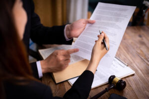 Mediation attorney preparing documents for hearing.