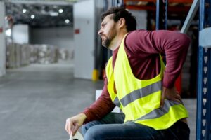 Man suffering back pain from lifting heavy things.